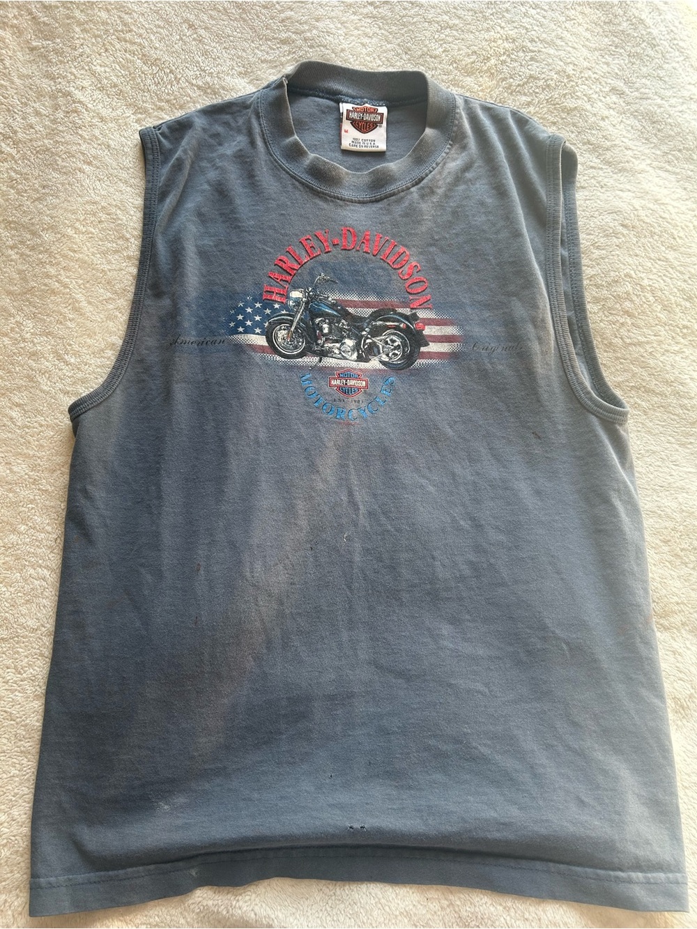 Harley-Davidson Kids Sleeveless Tank in Faded Blue with Flag Graphic